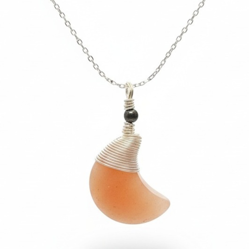 Orange‎ Sunstone Gemstone Pendant Necklace Silver Wire Wrapped Celestial Boho